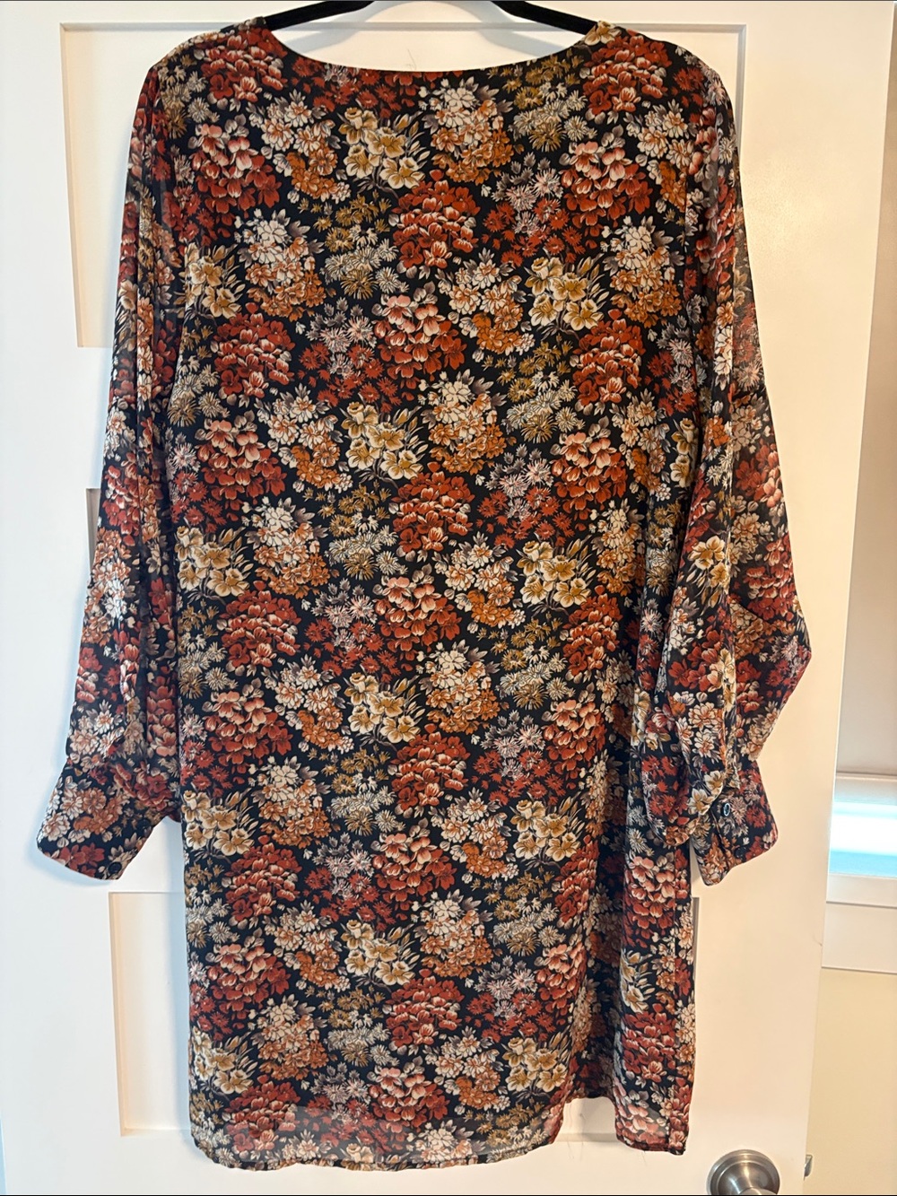 Molly Bracken Black Rust and Mustard Floral Long-Sleeve Dress - Picture 4 of 5